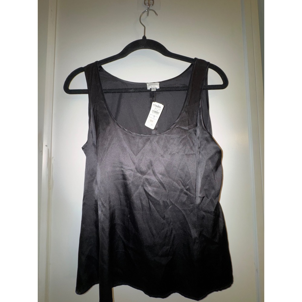 Armani Collezioni Black Silk Blend Tank Top Scoop Neck Made in Italy NWT Size 6